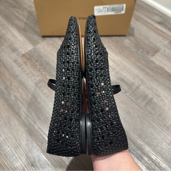 Vince Vivian Mary Jane Black Leather Crochet Ballerina Flats - Picture 10 of 16